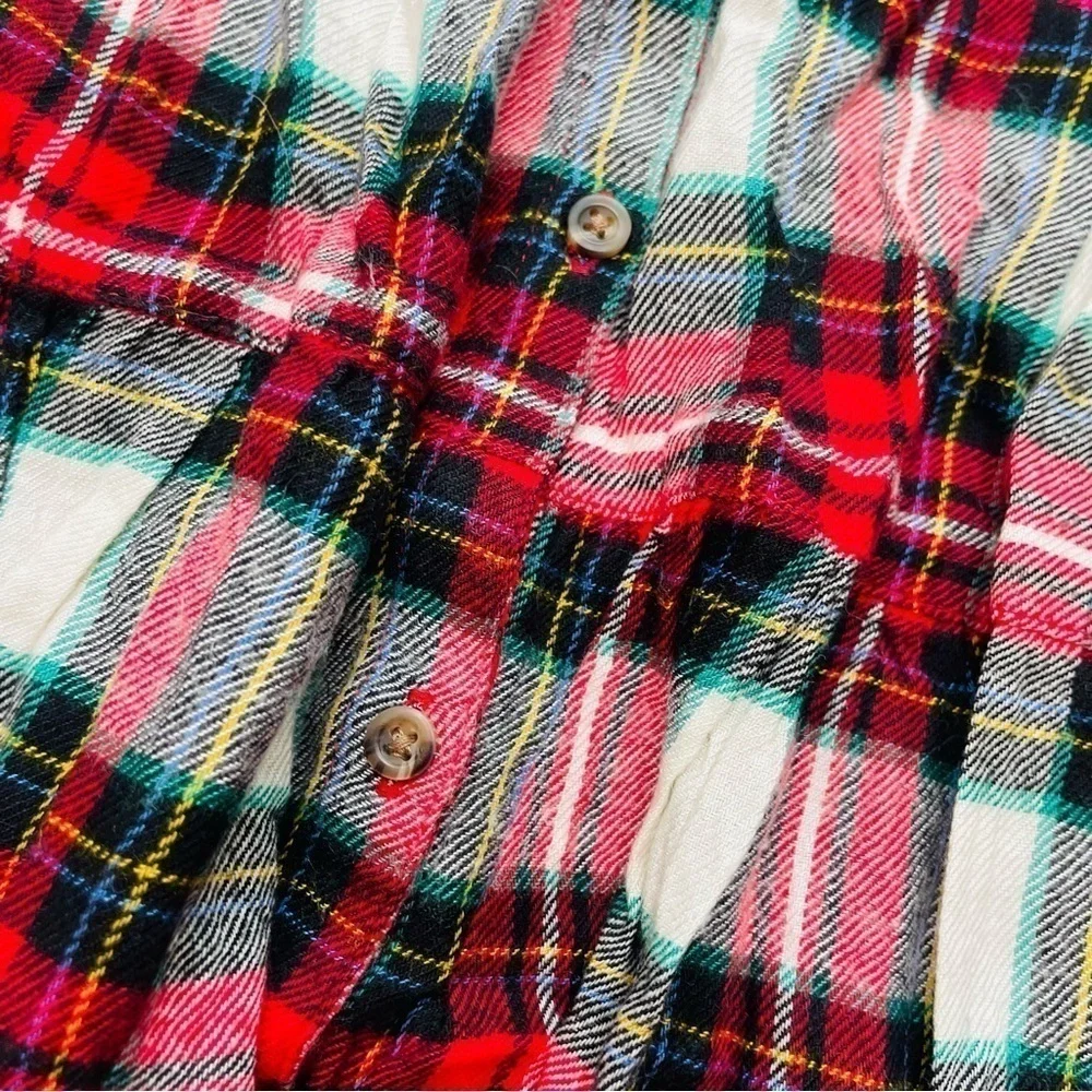 OLD Navy Plaid Button Down Flannel Tiered Dress in Red, Green & White